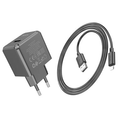 Сетевое зарядное устройство с кабелем HOCO CS11A Ocean single port charger set(iP) Black (6942007603560) фото №4
