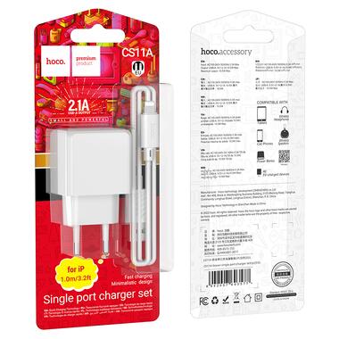 Сетевое зарядное устройство с кабелем HOCO CS11A Ocean single port charger set(iP) White (6942007603577) фото №2