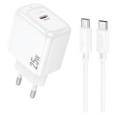 Сетевое зарядное устройство с кабелем HOCO CS53A Surplus single port PD25W charger set(C to C) White (6942007631501) фото №1