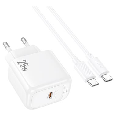 Сетевое зарядное устройство с кабелем HOCO CS53A Surplus single port PD25W charger set(C to C) White (6942007631501) фото №4
