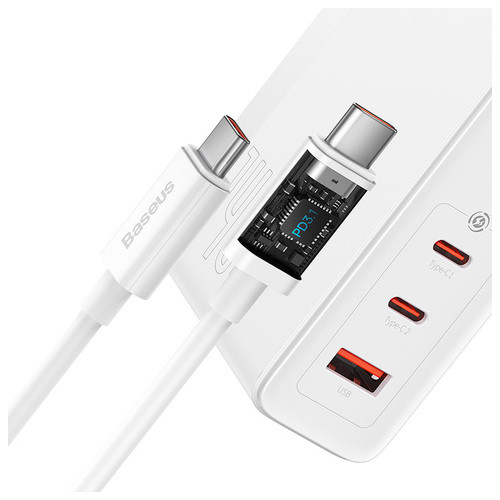 Мережевий зарядний пристрій Baseus GaN5 Pro 3 порти, USB Type-C 140W Білий кабель Baseus Superior Type-C to Type-C 240W(48V/5A) Білий (CCGP100202) фото №4