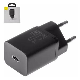 Мережевий зарядний пристрій Baseus Super Si Quick Charger, (USB тип-C PD вихід 5V 3A/9V 2A/12V 1,6A/15V 1,3A), 220 В, чорне 20 Вт, CCSUP-B01 фото №1
