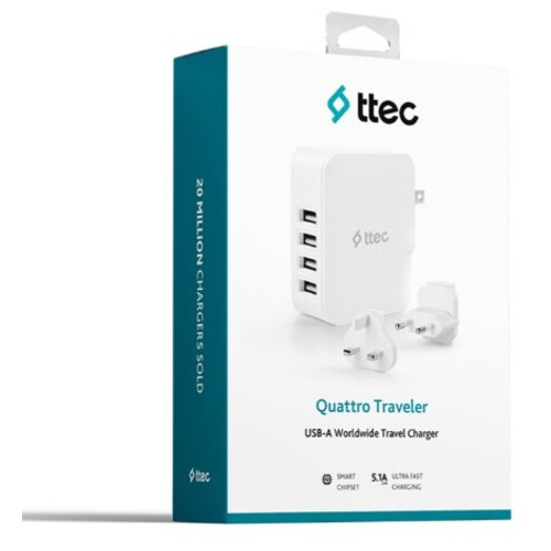 Мережевий зарядний пристрій Ttec Quattro Traveler 4хUSB 5.1A/25Вт White (2SC02BUK) фото №2