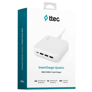 Мережевий зарядний пристрій Ttec SmartCharger Quattro GaN USB-C/USB-A 65W White (2SCG02B) фото №4