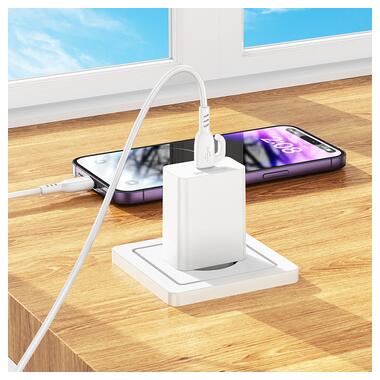 Сетевое зарядное устройство с кабелем BOROFONE BA21A Pro Long journey single port PD20W charger set(C to iP) White (6941991111419) фото №7