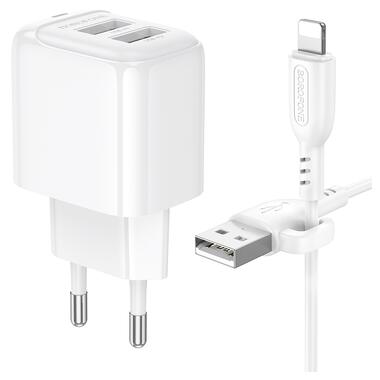 Сетевое зарядное устройство с кабелем BOROFONE BAS41A Potential dual-port charger set(iP) White (6941991113758) фото №4