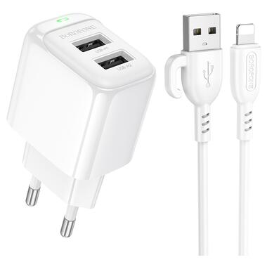 Сетевое зарядное устройство с кабелем BOROFONE BAS41A Potential dual-port charger set(iP) White (6941991113758) фото №1