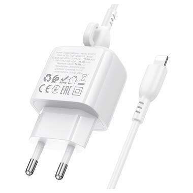 Сетевое зарядное устройство с кабелем BOROFONE BAS41A Potential dual-port charger set(iP) White (6941991113758) фото №7