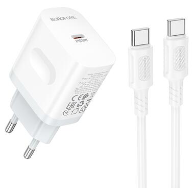 Сетевое зарядное устройство с кабелем BOROFONE BA99A Breeze single port PD20W charger set(C to C) White (6941991121371) фото №1