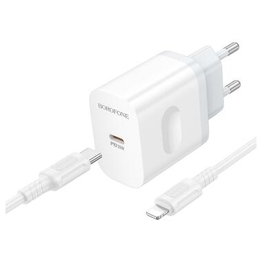 Сетевое зарядное устройство с кабелем BOROFONE BA99A Breeze single port PD20W charger set(C to iP) White (6941991121364) фото №4