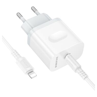 Сетевое зарядное устройство с кабелем BOROFONE BA99A Breeze single port PD20W charger set(C to iP) White (6941991121364) фото №5