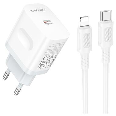 Сетевое зарядное устройство с кабелем BOROFONE BA99A Breeze single port PD20W charger set(C to iP) White (6941991121364) фото №1