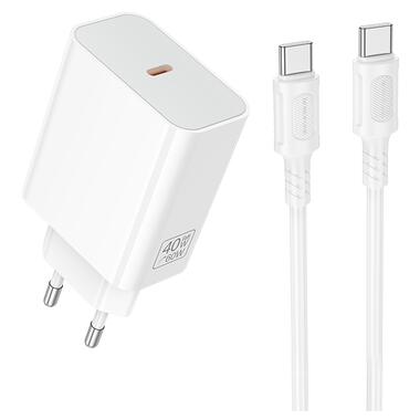 Сетевое зарядное устройство с кабелем BOROFONE BA109A Star single port PD40W charger set (C to C) (EU) White (6941991126895) фото №1