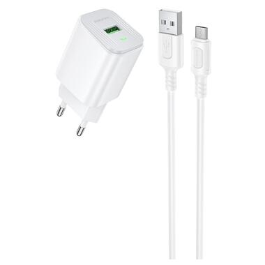 Сетевое зарядное устройство с кабелем BOROFONE BAS82A Star single port QC3.0 charger set (Micro) (EU) White (6941991126734) фото №1