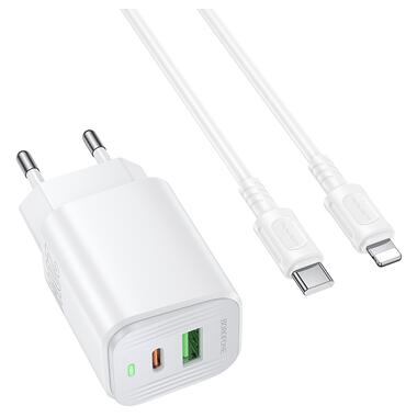 Сетевое зарядное устройство с кабелем BOROFONE BAS83A Star PD20W+QC3.0 charger set (C to iP) (EU) White (6941991126796) фото №3