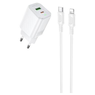 Сетевое зарядное устройство с кабелем BOROFONE BAS83A Star PD20W+QC3.0 charger set (C to iP) (EU) White (6941991126796) фото №1