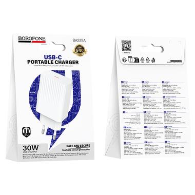 Сетевое зарядное устройство BOROFONE BAS75A Source single port PD30W charger (EU) White (6941991122828) фото №2