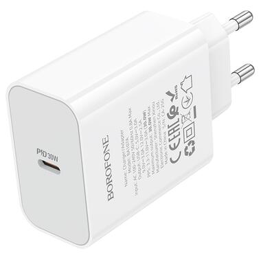 Сетевое зарядное устройство BOROFONE BA107A Stellar single port PD30W charger (EU) White (6941991125348) фото №3