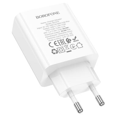 Сетевое зарядное устройство BOROFONE BA107A Stellar single port PD30W charger (EU) White (6941991125348) фото №7