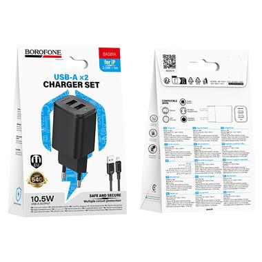 Сетевое зарядное устройство BOROFONE BAS81A Star dual-port charger set (iP) (EU) Black (6941991126642) фото №2