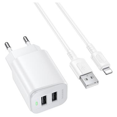 Сетевое зарядное устройство BOROFONE BAS81A Star dual-port charger set (iP) (EU) White (6941991126659) фото №1