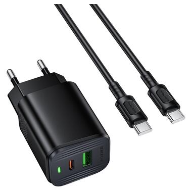 Сетевое зарядное устройство BOROFONE BAS83A Star PD20W+QC3.0 charger set (C to C) (EU) Black (6941991126802) фото №1