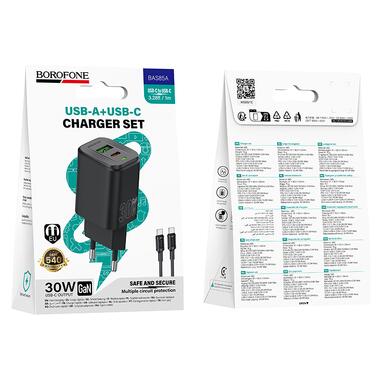 Сетевое зарядное устройство BOROFONE BAS85A Star PD30W+QC3.0 charger set (C to C) (EU) Black (6941991126857) фото №2