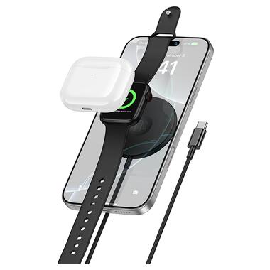 Беспроводное зарядное устройство BOROFONE BQ41 Glory 3-in-1 magnetic wireless fast charging Black (6941991125553) фото №3