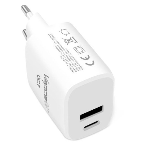 Зарядний пристрій Vapcell QC3 White EU, USB-C QC3.0 PD, AC220V фото №1