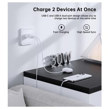 Сетевое зарядное устройство Choetech (USB-C+USB-A) White (PD5012-EU-WH) фото №8