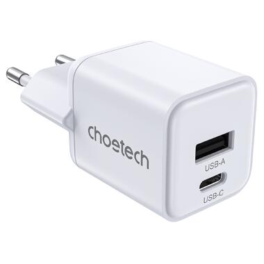 Сетевое зарядное устройство Choetech (USB-C+USB-A) White (PD5012-EU-WH) фото №1