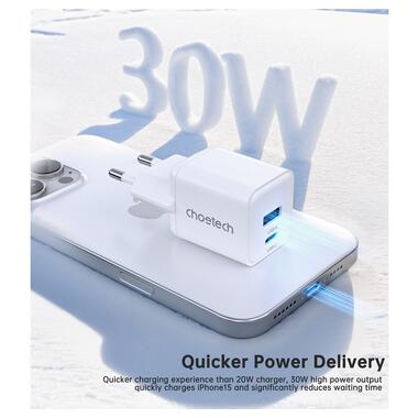 Сетевое зарядное устройство Choetech (USB-C+USB-A) White (PD5012-EU-WH) фото №6