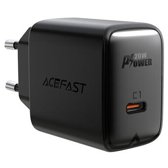 Сетевое зарядное устройство ACEFAST A1 PD20W single USB-C charger Black (AFA1B) фото №1