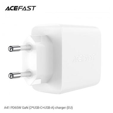 Адаптер мережевий ACEFAST GaN A41 |2Type-C/1USB, 65W/5A, PD/QC| білий фото №2