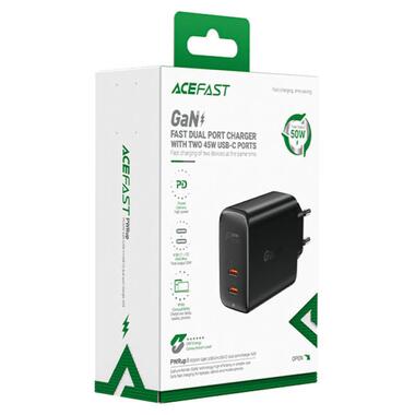 МЗП Acefast A29 PD50W GaN (USB-C+USB-C) dual port Black фото №4