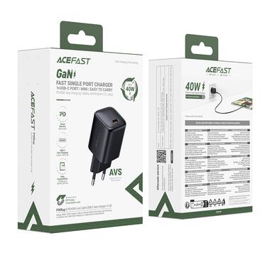 Сетевое зарядное устройство ACEFAST A136 PD40W mini GaN USB-C fast charger Black (6974316286233) фото №2
