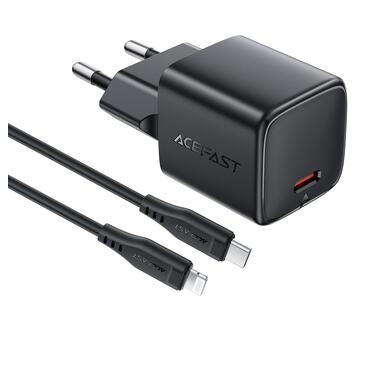 Сетевое зарядное устройство с кабелем ACEFAST A118 PD30W mini GaN USB-C fast charger set (P16) Black (6974316285182) фото №3