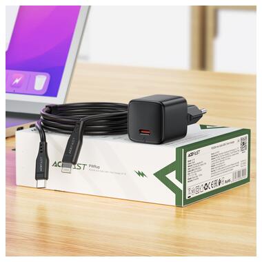 Сетевое зарядное устройство с кабелем ACEFAST A118 PD30W mini GaN USB-C fast charger set (P16) Black (6974316285182) фото №11