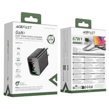 Сетевое зарядное устройство ACEFAST A108 PD67W GaN (2*USB-C+USB-A) charger Black (6974316284048) фото №2