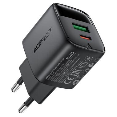 Сетевое зарядное устройство ACEFAST A114 PD25W GaN charger (USB-A+USB-C) with digital display Black (6974316284437) фото №3