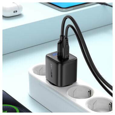 Сетевое зарядное устройство ACEFAST A114 PD25W GaN charger (USB-A+USB-C) with digital display Black (6974316284437) фото №6