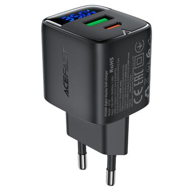 Сетевое зарядное устройство ACEFAST A116 PD35W GaN charger (USB-A+USB-C) with digital display Black (6974316284468) фото №1
