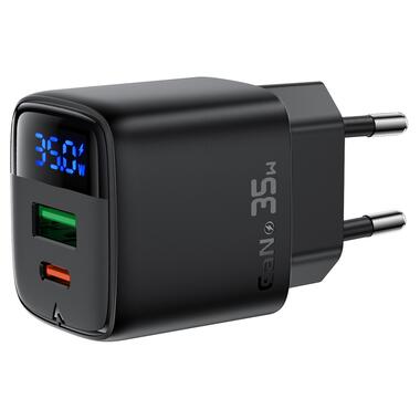 Сетевое зарядное устройство ACEFAST A116 PD35W GaN charger (USB-A+USB-C) with digital display Black (6974316284468) фото №6