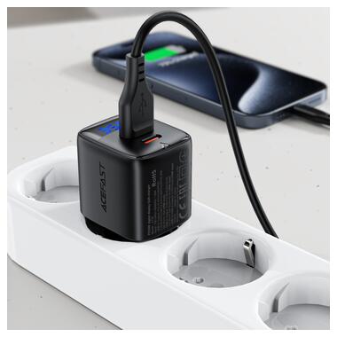 Сетевое зарядное устройство ACEFAST A116 PD35W GaN charger (USB-A+USB-C) with digital display Black (6974316284468) фото №8