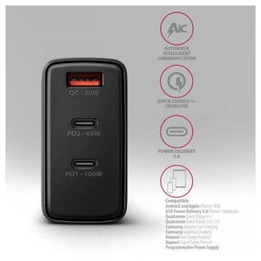 Зарядное устройство AXAGON 1xUSB + 2xUSB-C 100W QC4+ PD3.0 PPS black (ACU-DPQ100) фото №5