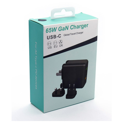 Зарядний пристрій HQ-Tech 65W GaN Global Travel Charger, 3-Port USB, PD, 65W, AC220V, Black, Box фото №7