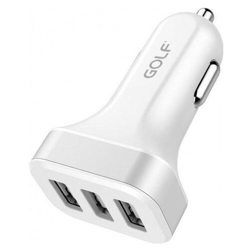 Автомобильное зарядное устройство (АЗУ) GOLF GF-C12 на 3 USB, White фото №4