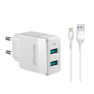 Зарядний пристрій Grand-X (2xUSB 2.4А) White (CH-50WL) cable USB-Lightning фото №1