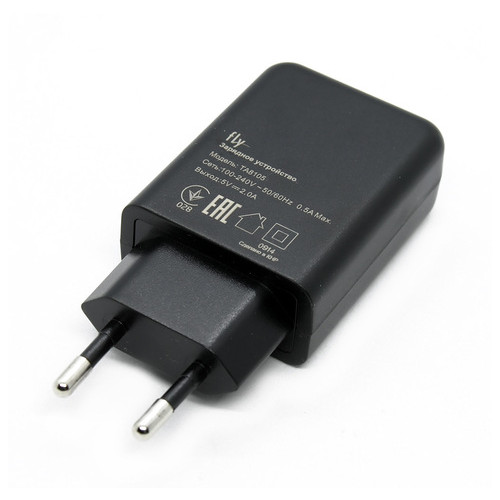 Зарядний пристрій USB Fly TA8105, 5V/2.1A, AC220V, Black, OEM фото №1