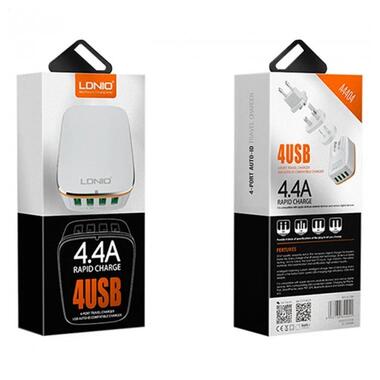 Адаптер мережевий Ldnio A4404 |4USB, 4.4A| білий фото №8